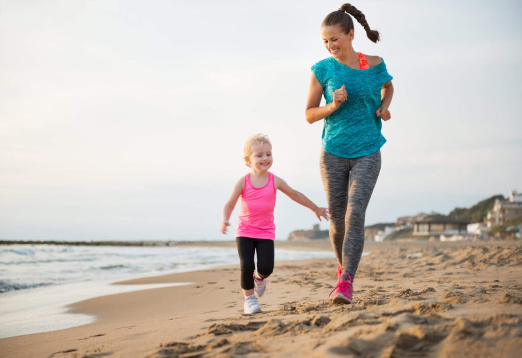 Mom running with daughter